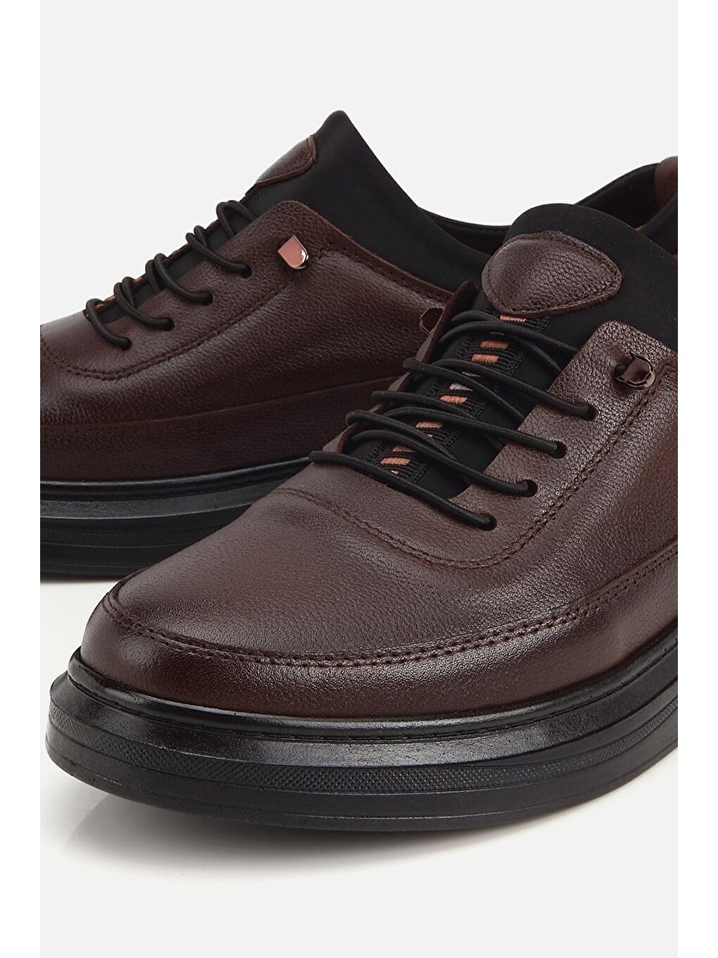 Erkek Kahverengi Deri Baskılı Bağxık Detaylı Sneaker-2