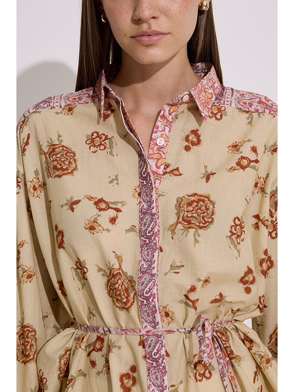 Sarı Desenli Pamuklu Gömlek Moly-5