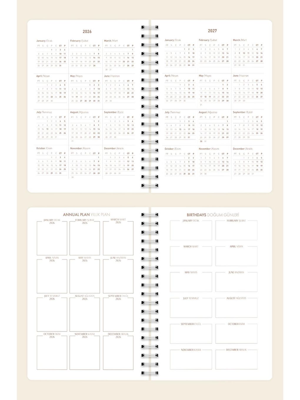 2026 Haftalık Ajanda Spiralli A5 12 Aylık Leopard-2