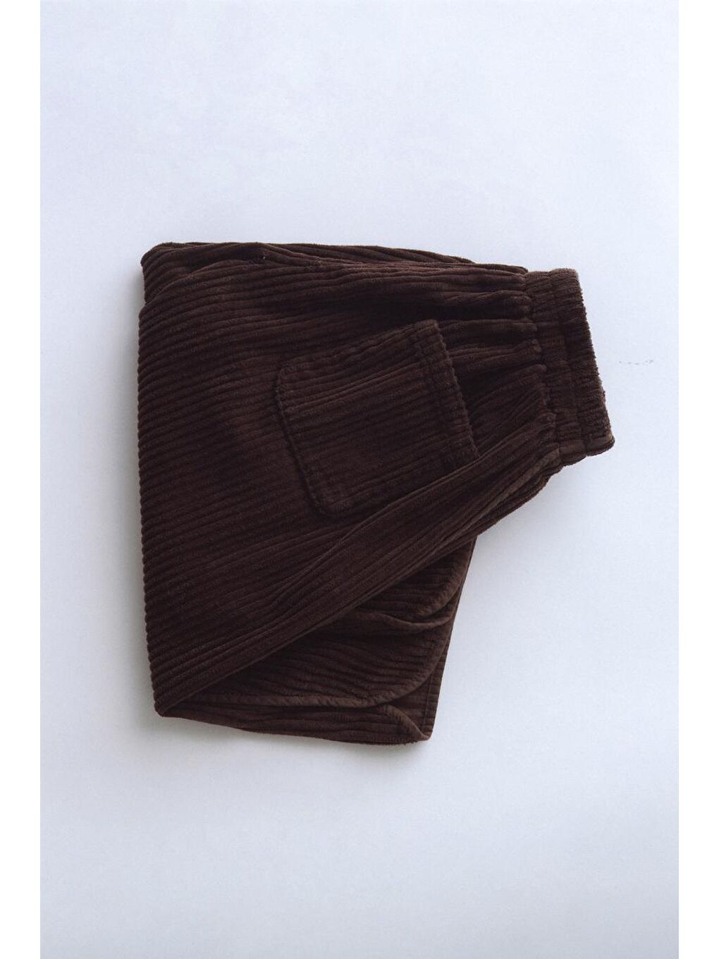 Kahverengi Unisex Kalın Düz Fitilli Pantolon-2