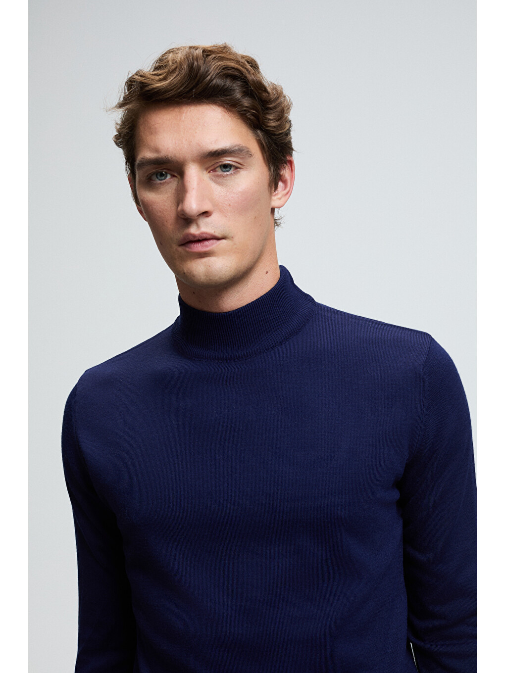 Rebel Erkek Yarım Balıkçı Yaka Basic Slim Fit Triko Lacivert Kazak-4