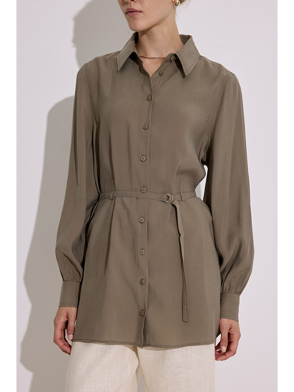 Modal Kemerli Gömlek Haki-2
