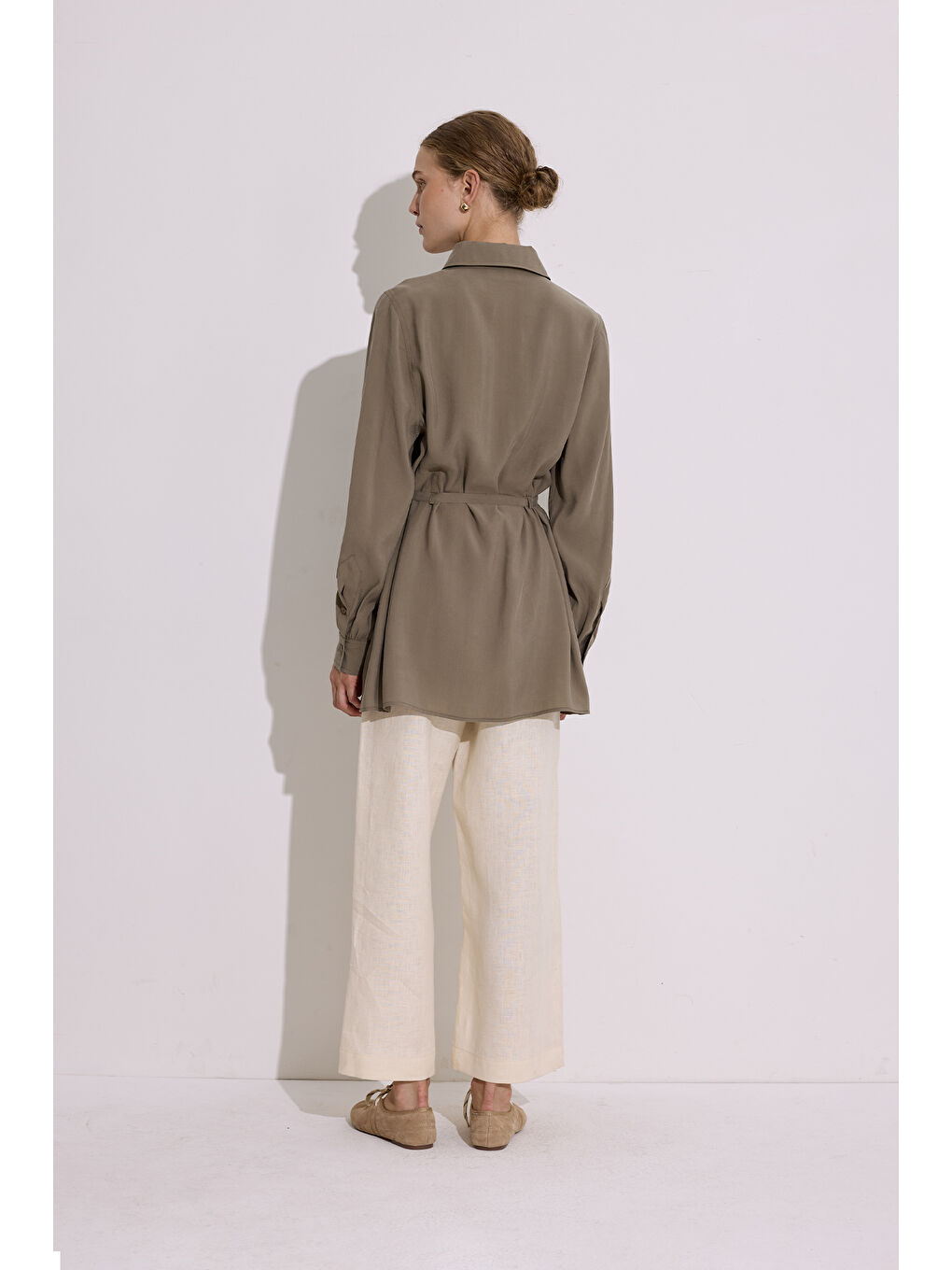 Modal Kemerli Gömlek Haki-3