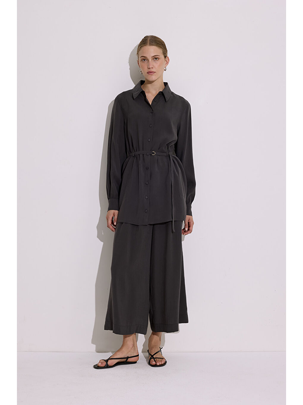 Modal Kemerli Gömlek Antrasit-2