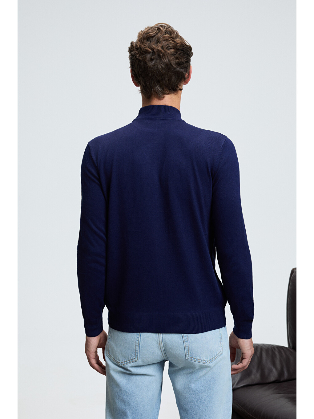 Rebel Erkek Yarım Balıkçı Yaka Basic Slim Fit Triko Lacivert Kazak-5