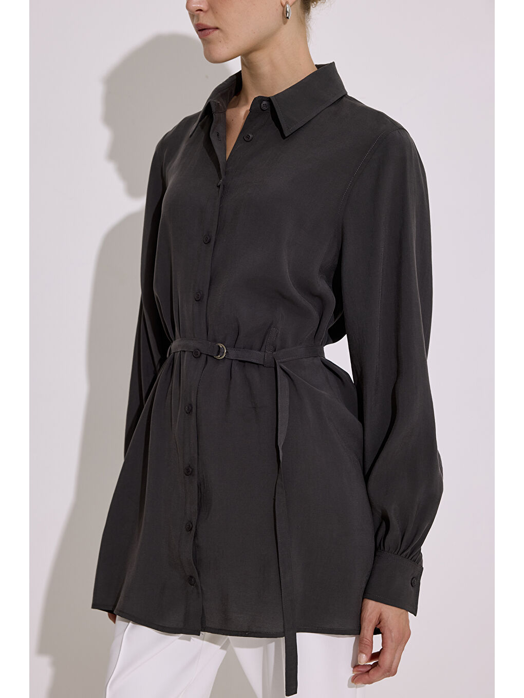 Modal Kemerli Gömlek Antrasit-4