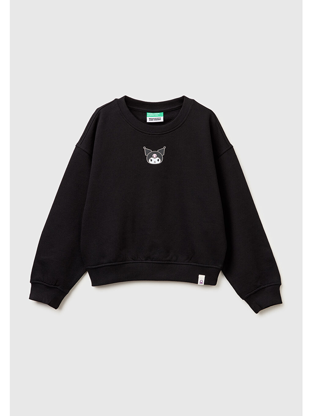 Kız Çocuk Siyah Önü ve Arkası Baskılı Etek Ucu Logolu Bisiklet Yaka Sweatshirt