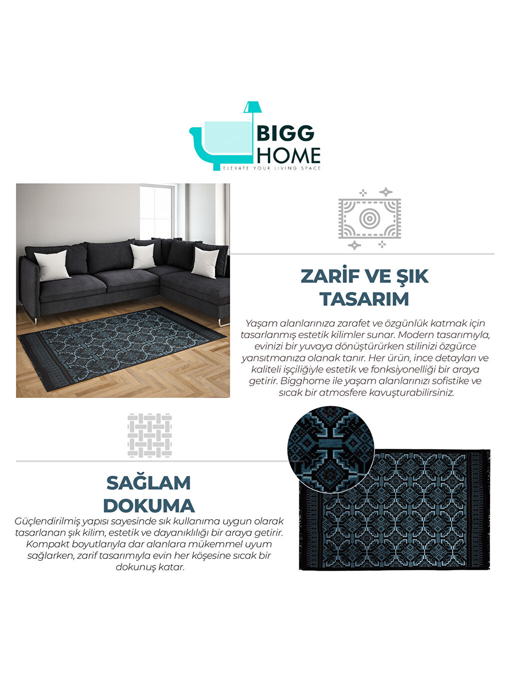 Karışık Kilim Makinede Yıkanabilir Etnik Desenli 120x180 cm-3