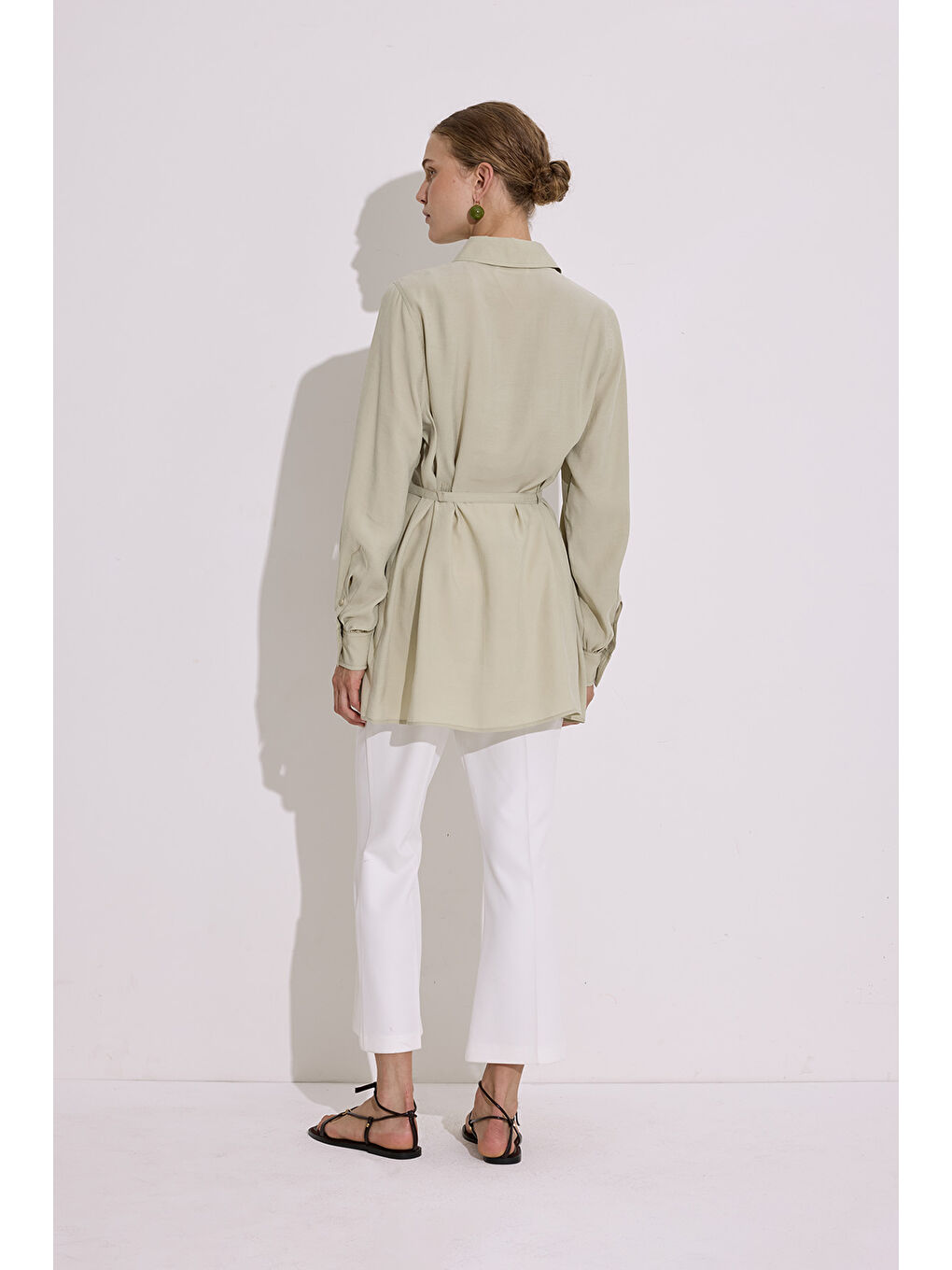 Yeşil Modal Kemerli Gömlek Çağla-6