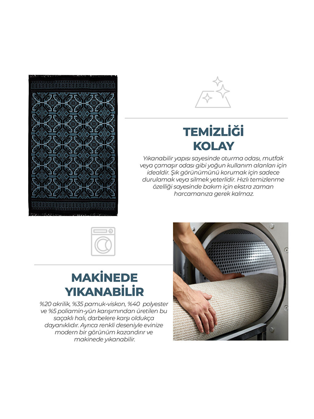 Karışık Kilim Makinede Yıkanabilir Etnik Desenli 120x180 cm-4