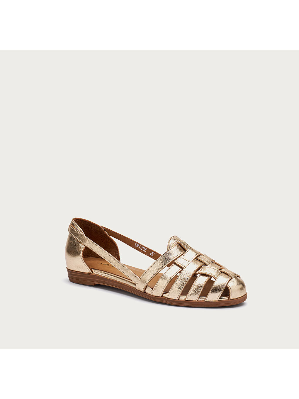 Sarı Kadın Sandalet 03V1 LAMINATED LEATHER CAGED BALLET FLATS-1