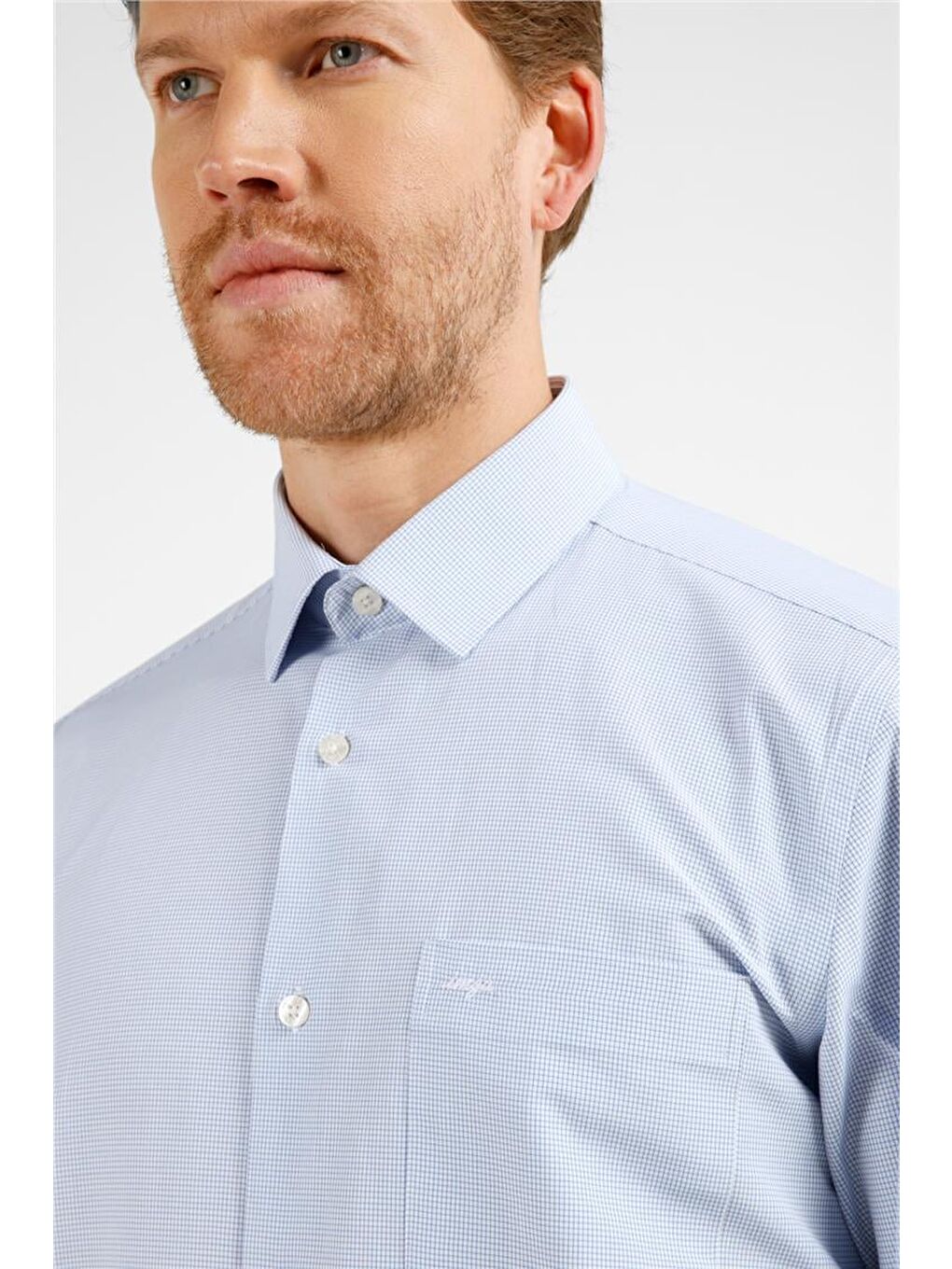 Mavi - Beyaz Kareli Desen Sert Yaka Uzun Kol Cepli Comfort Fit Pamuklu Gömlek 1004255221-3