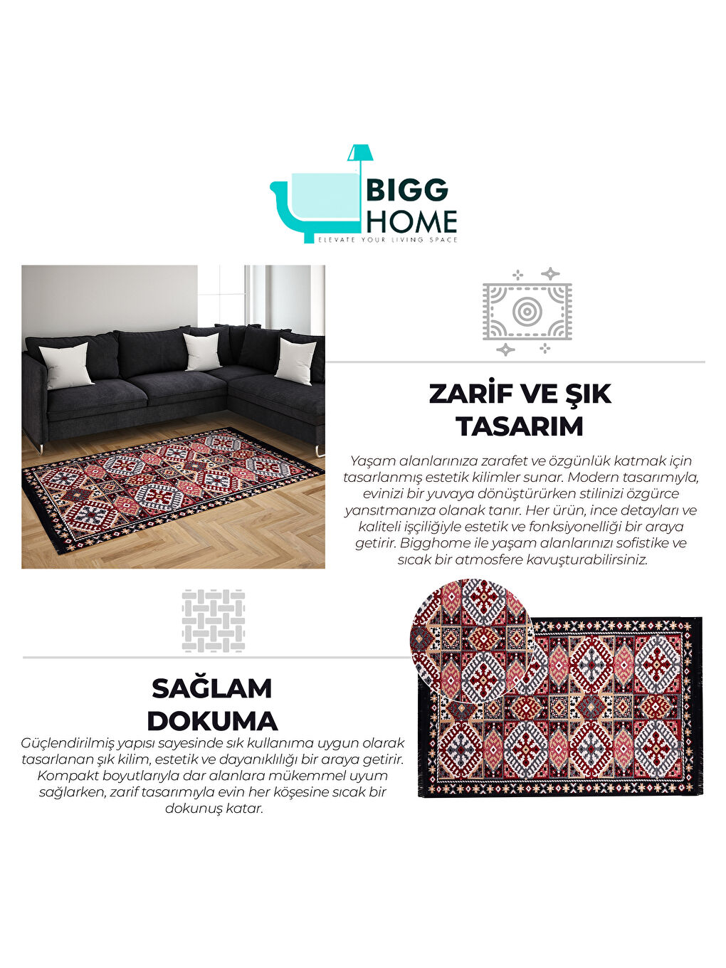 Karışık Kilim Makinede Yıkanabilir Modern Desenli 120x180 cm-3