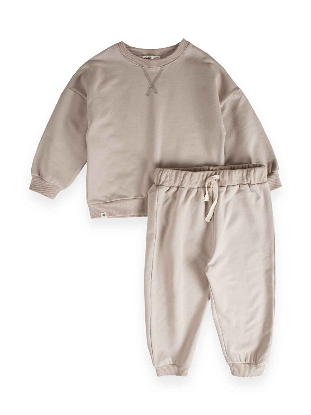 Basıc Karyoka Detaylı Sweatshirt Takım 3-8 Yaş Koyu Bej