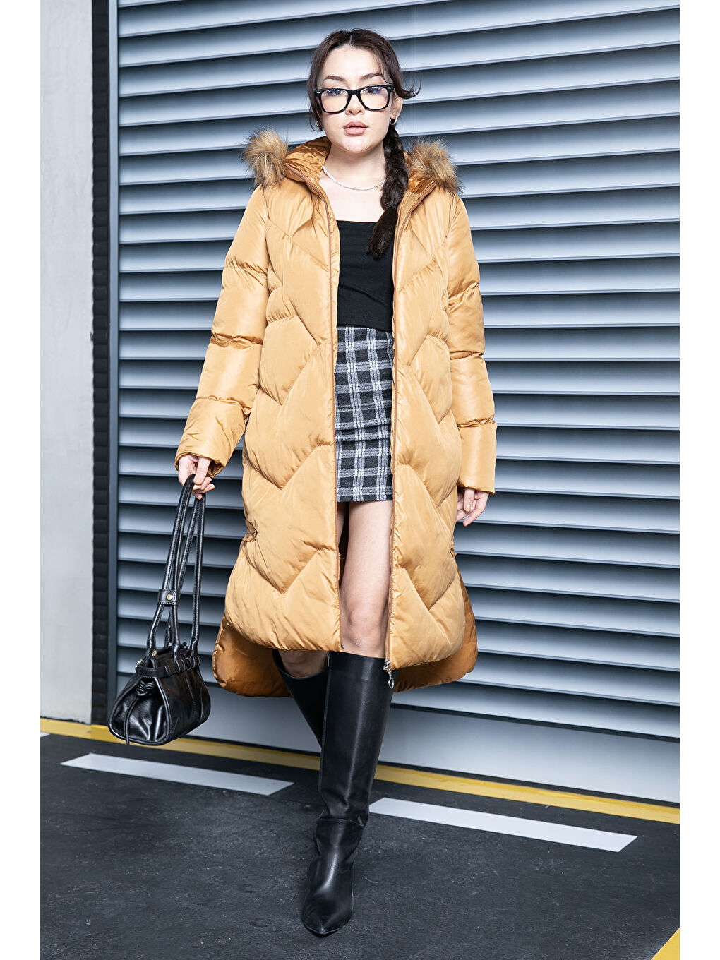 Kahverengi Uzun Şişme Mont Taba - 26742