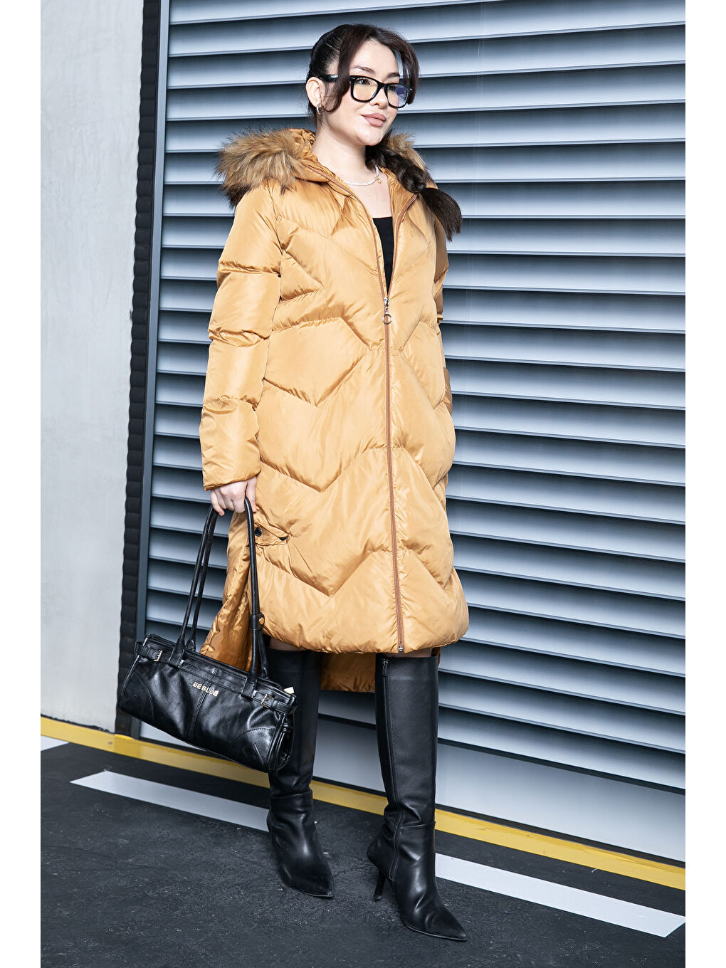 Kahverengi Uzun Şişme Mont Taba - 26742-2