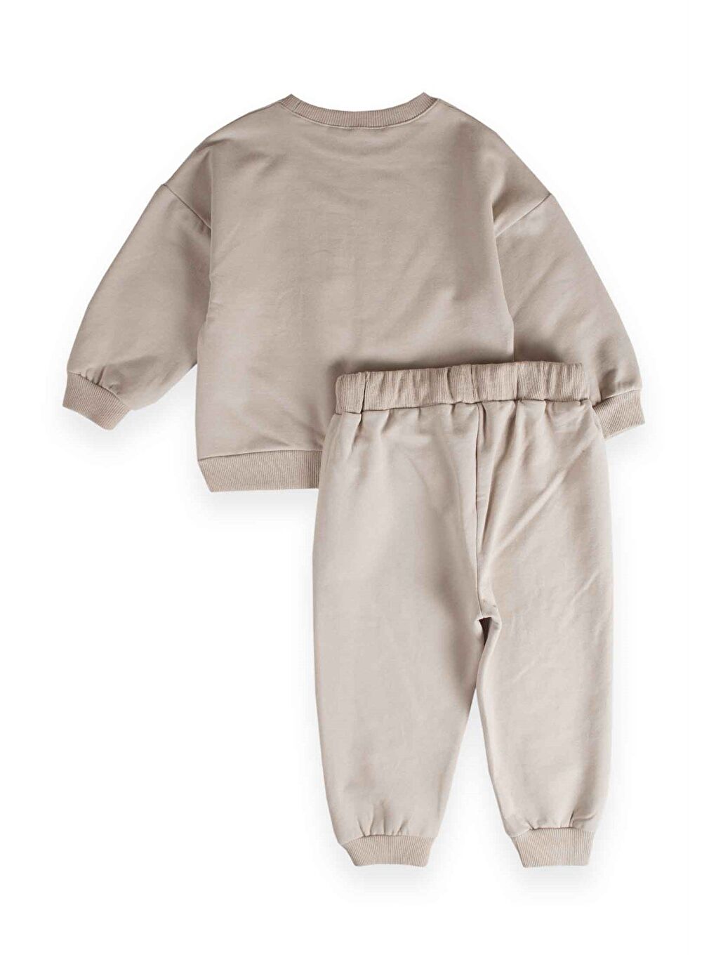 Basıc Karyoka Detaylı Sweatshirt Takım 3-8 Yaş Koyu Bej-1
