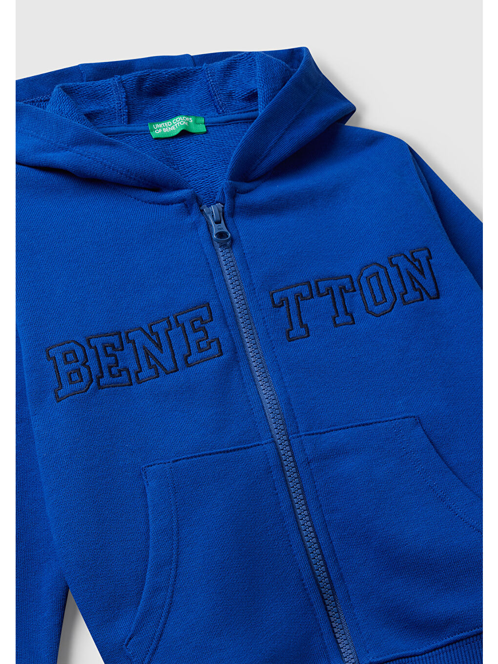 Erkek Çocuk Saks Mavisi Önü Logo Baskılı Fermuarlı Kapüşonlu Sweatshirt-2