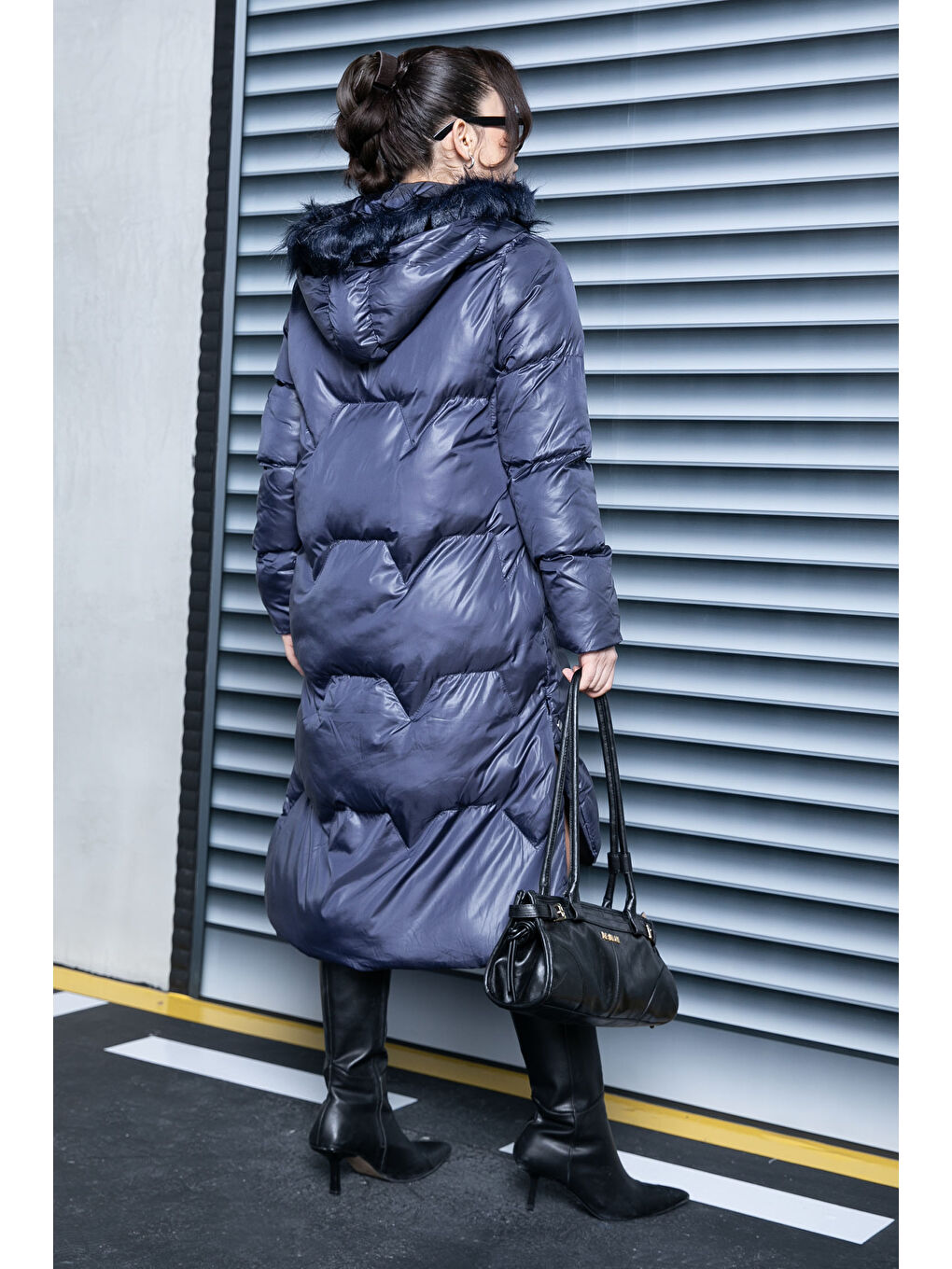 Uzun Şişme Mont Lacivert - 26742-4