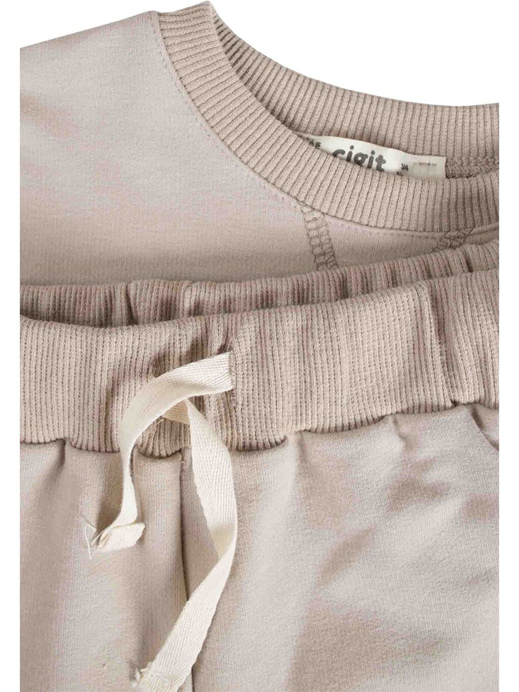 Basıc Karyoka Detaylı Sweatshirt Takım 3-8 Yaş Koyu Bej-2