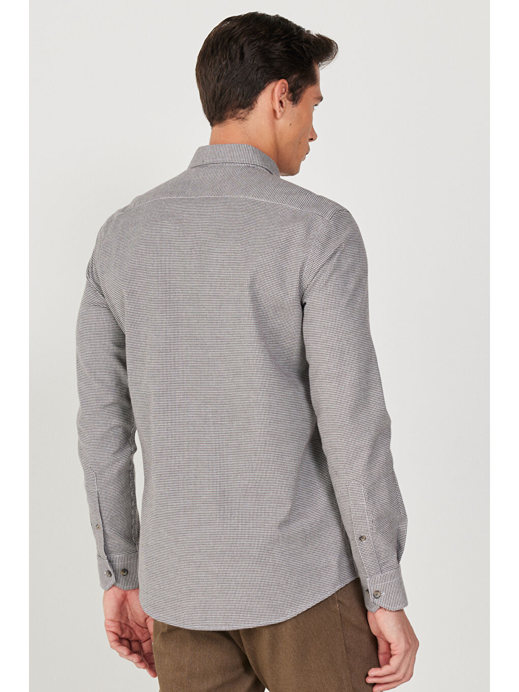 Erkek Kahverengi Slim Fit Dar Kesim Düğmeli Yaka Pamuklu Gömlek-5