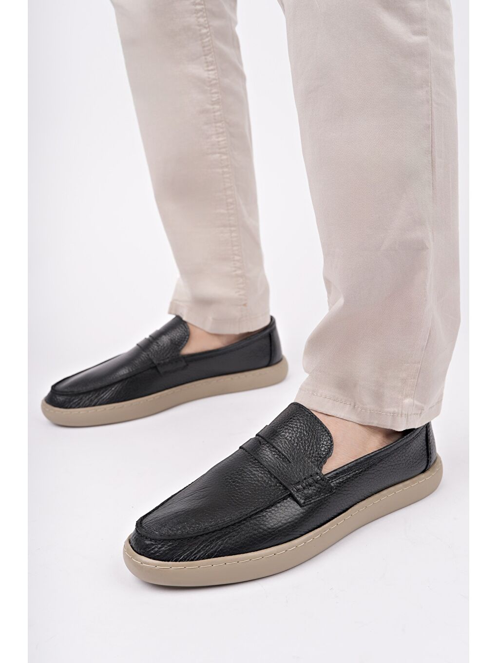 Siyah HARNAZ Bağcıksız Hakiki Deri Erkek Günlük Casual Ayakkabı