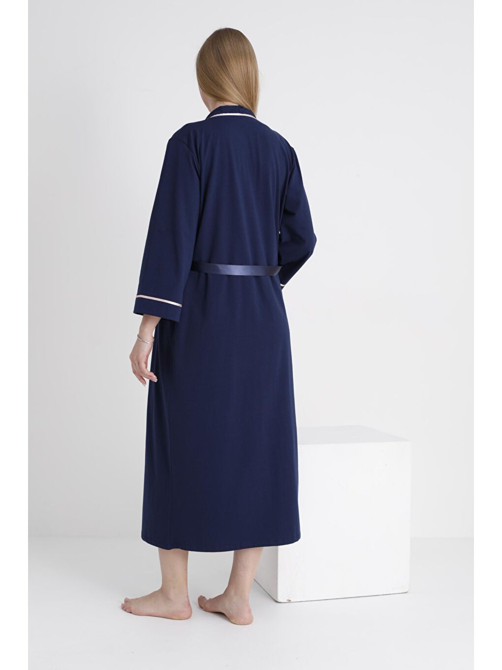 Lacivert Sabahlıklı Hamile ve Lohusa V Yaka Sıfır Kol Gecelik Takımı-2