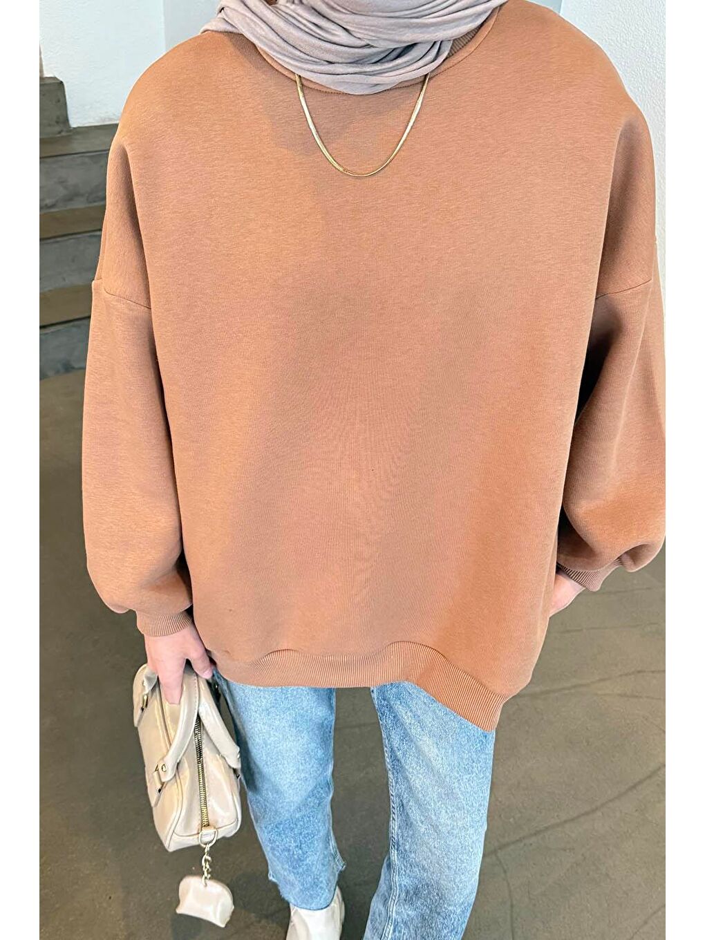 Kahverengi Jasmin Bisiklet Yaka Oversize Sweat Camel-2