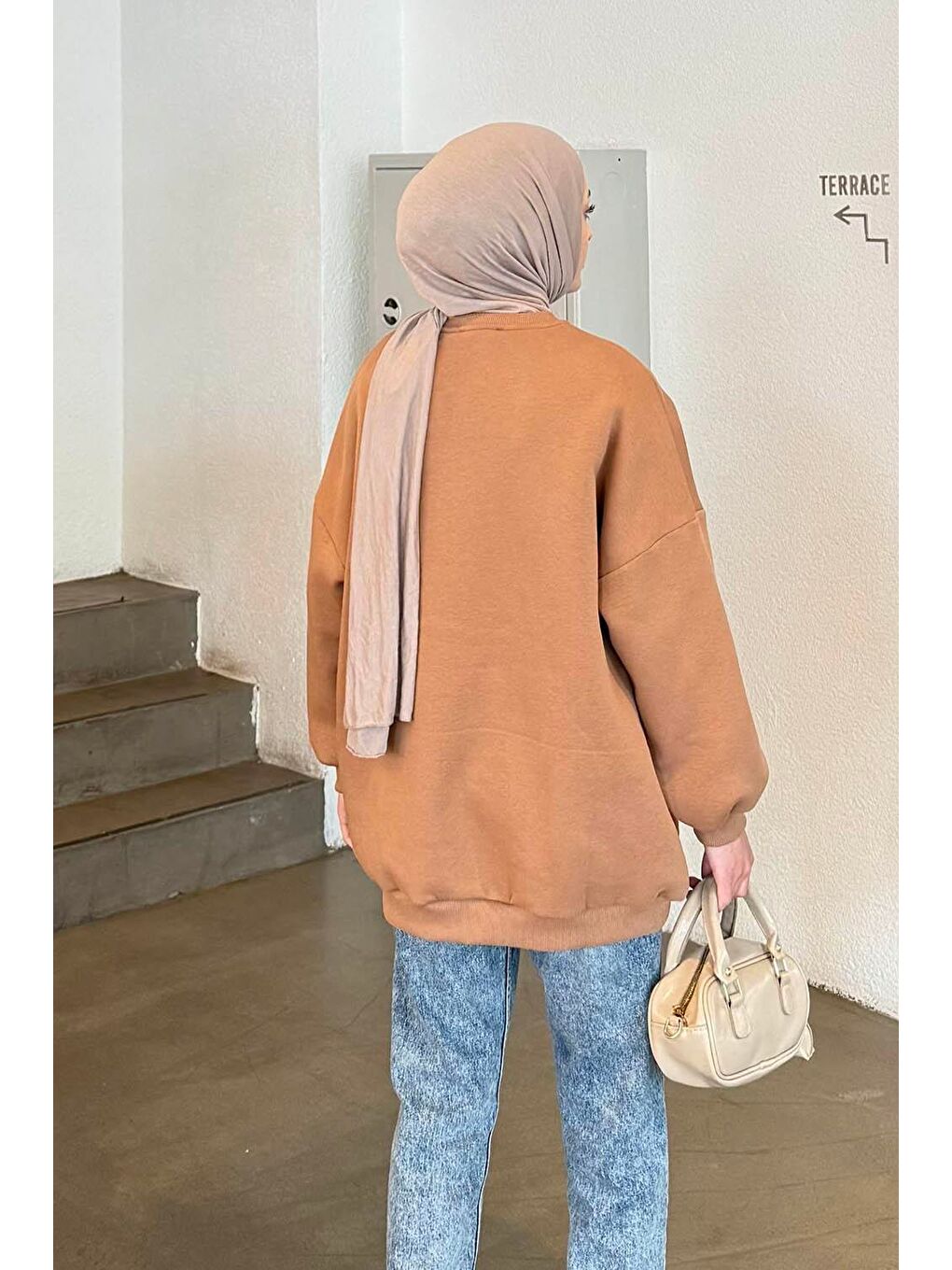 Kahverengi Jasmin Bisiklet Yaka Oversize Sweat Camel-3