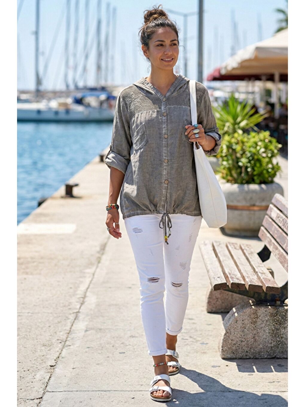 Bej Vizon Uzun Kol Arkası Yıldız Desenli Omuzları File Ve Yıldız Detaylı Casual Dokuma Ceket 70 65-5