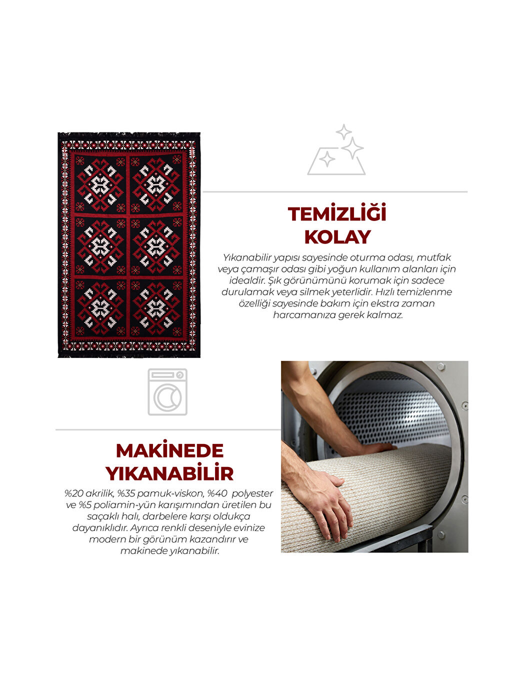 Karışık Kilim Makinede Yıkanabilir Etnik Desenli 80x150 cm-4