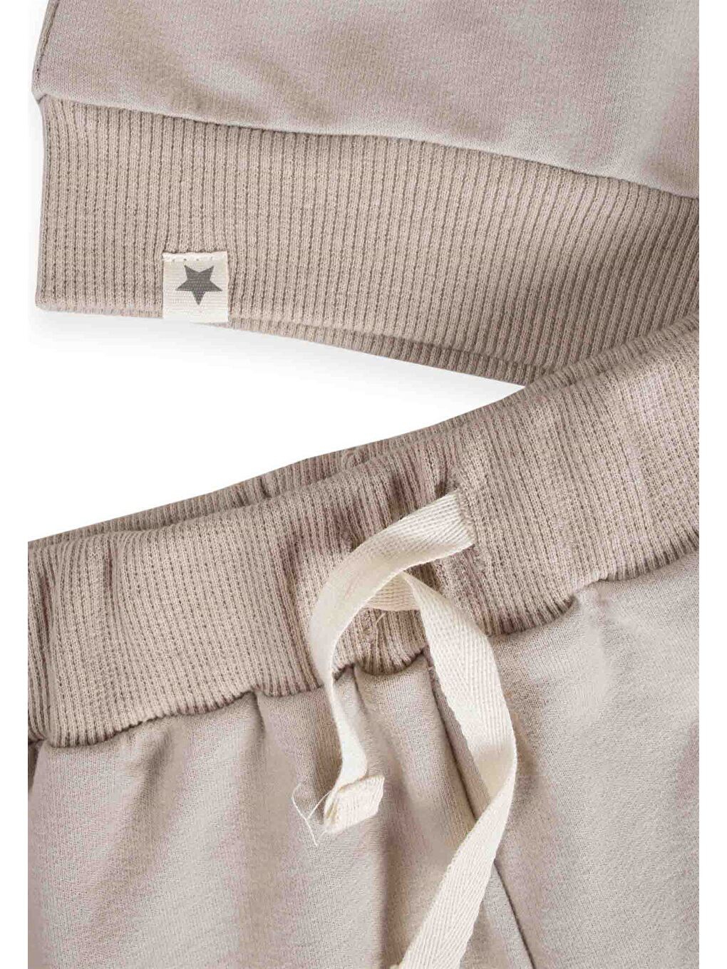 Basıc Karyoka Detaylı Sweatshirt Takım 3-8 Yaş Koyu Bej-3