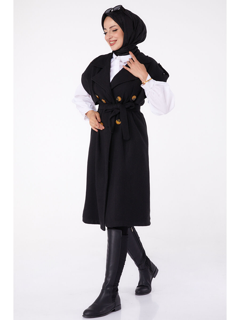 Kolsuz Kaşe Kaban Siyah - 13285-1