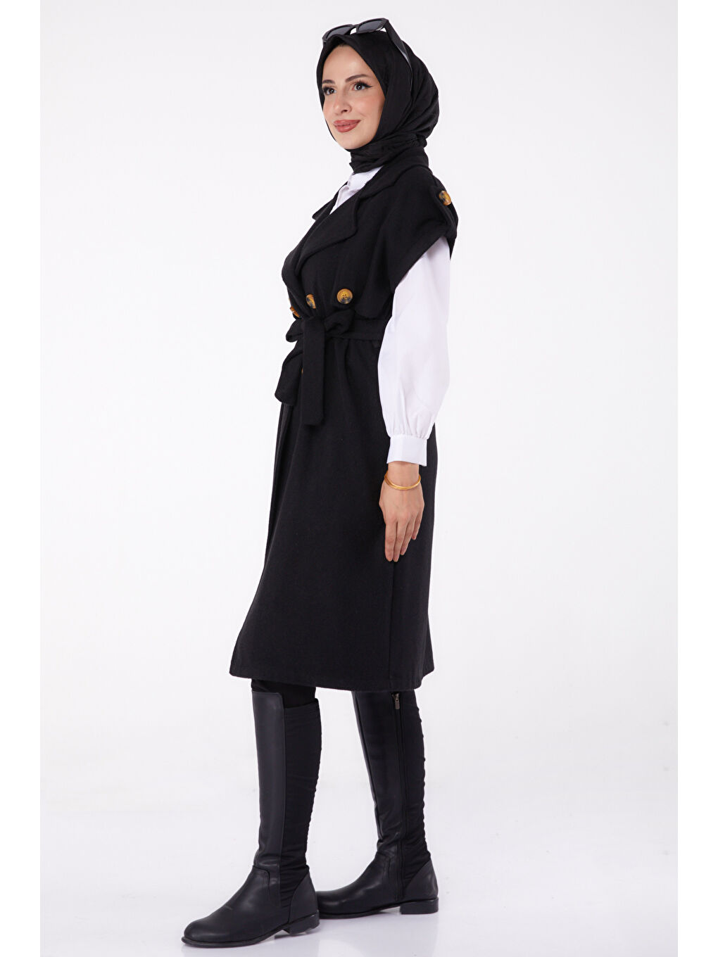 Kolsuz Kaşe Kaban Siyah - 13285-3