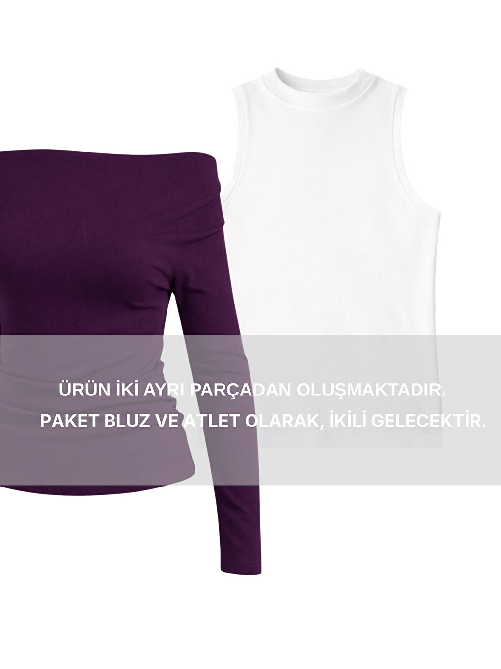 Mürdüm Açık Omuzlu Atletli Örme Bluz MÜRDÜM LAX0009-4