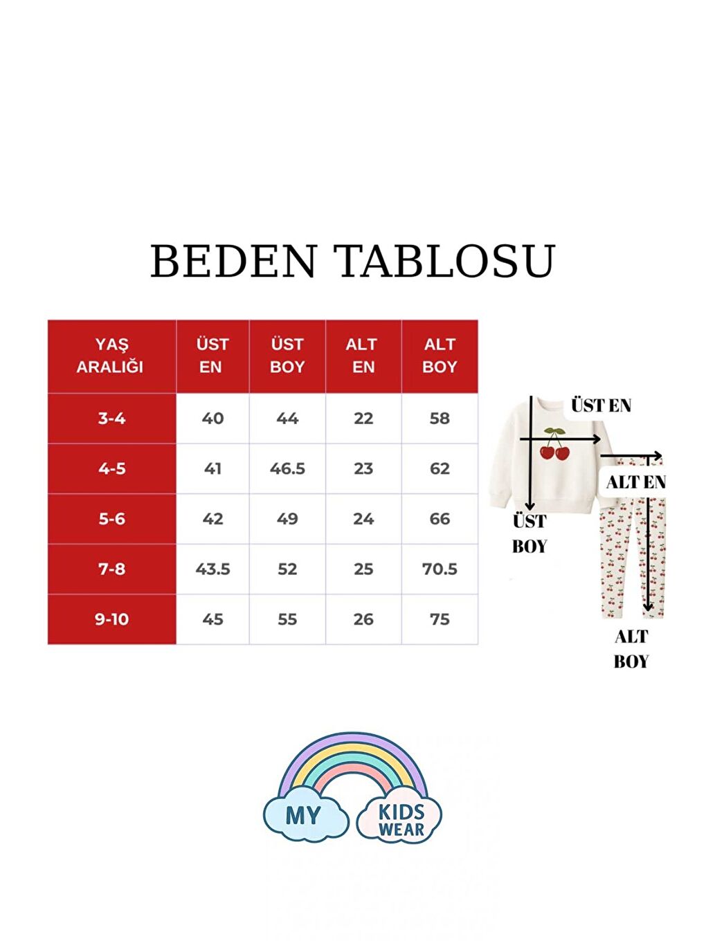 Ekru Kız Çocuk Kiraz Desenli 2'li Takım - Sweatshirt ve Tayt Seti 12057-2