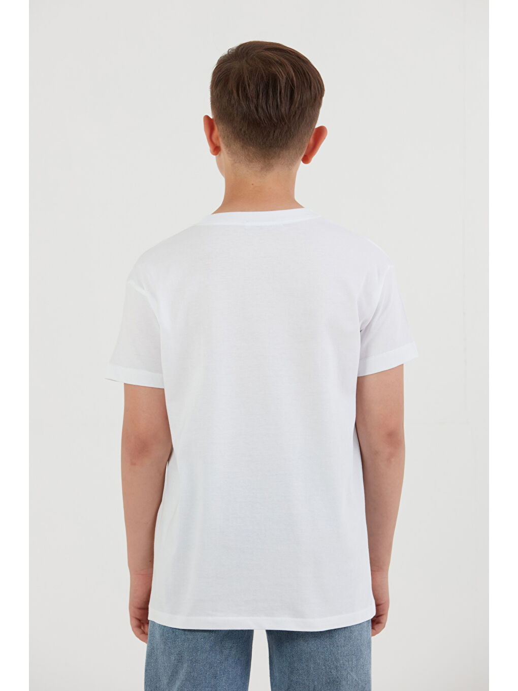 Beyaz %100 Pamuk Palmiye Baskılı Erkek Çocuk Tişört-1