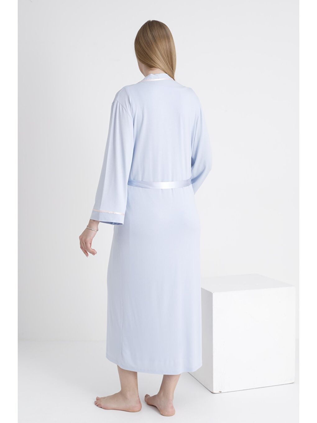 Mavi Sabahlıklı Hamile ve Lohusa V Yaka Sıfır Kol Gecelik Takımı-2