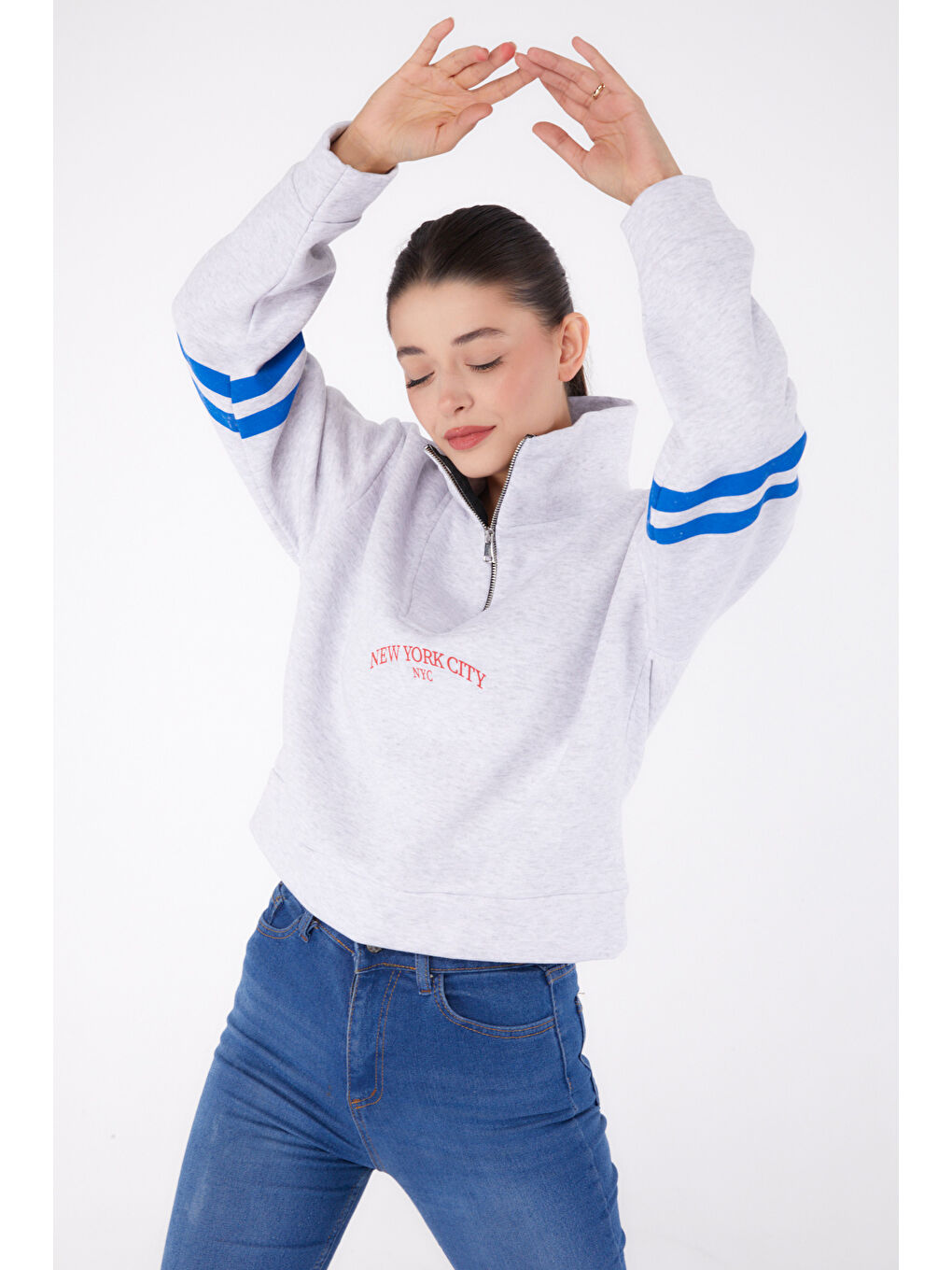 Fermuarlı sweatshirt Gri - 26381