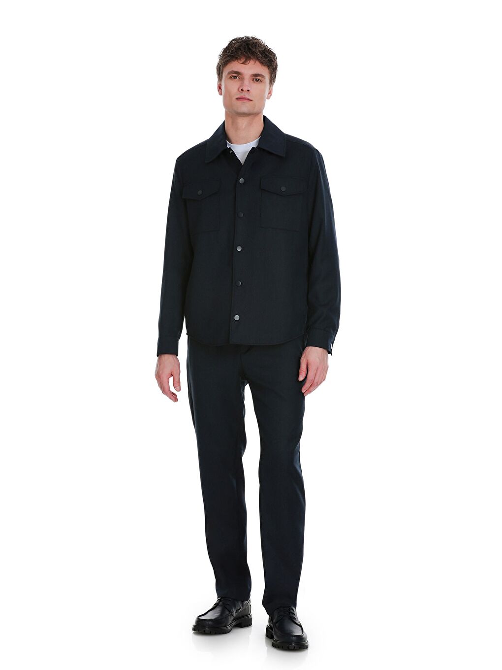 Lacivert Slim Fit Mono Yaka Casual Overshirt Takım-1