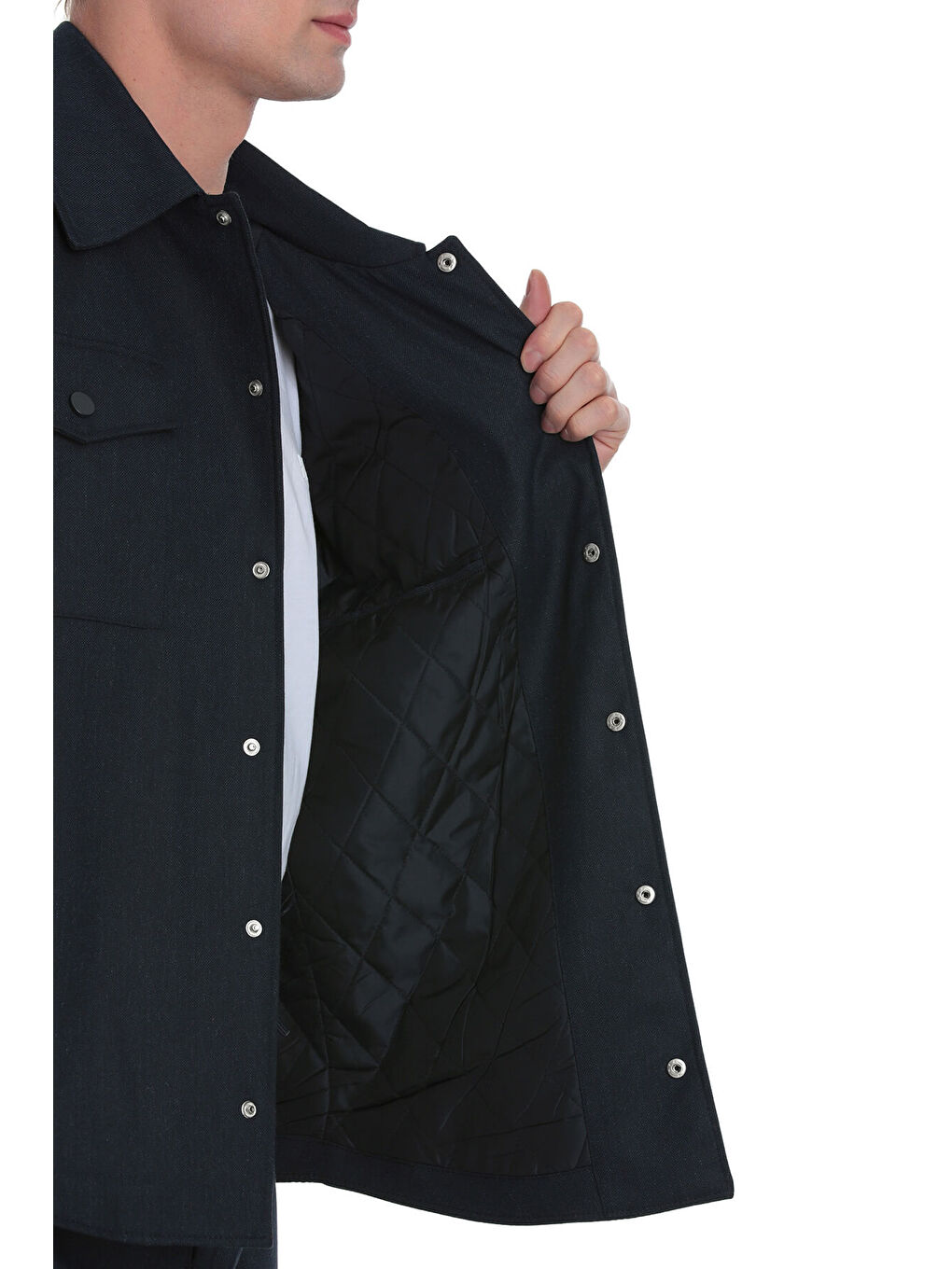 Lacivert Slim Fit Mono Yaka Casual Overshirt Takım-3