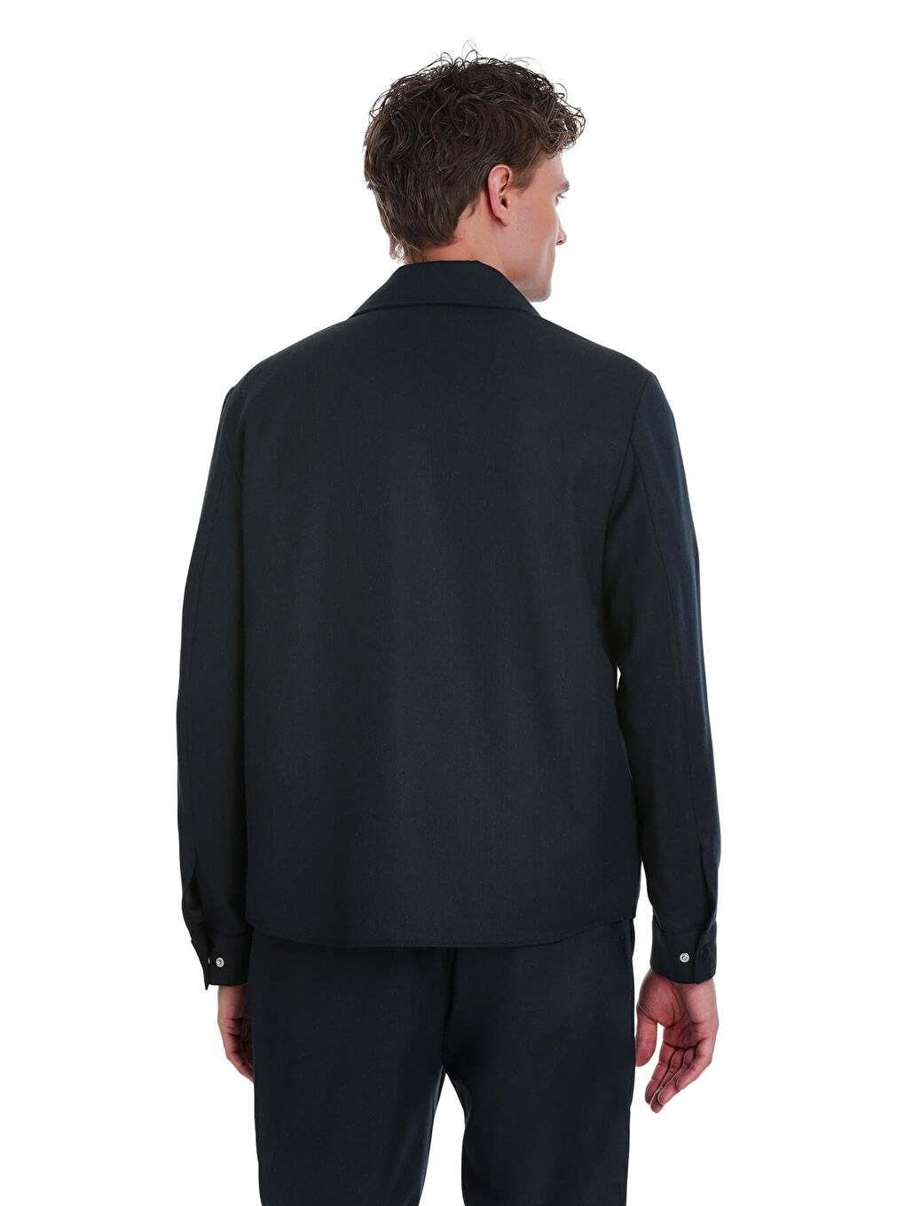 Lacivert Slim Fit Mono Yaka Casual Overshirt Takım-4