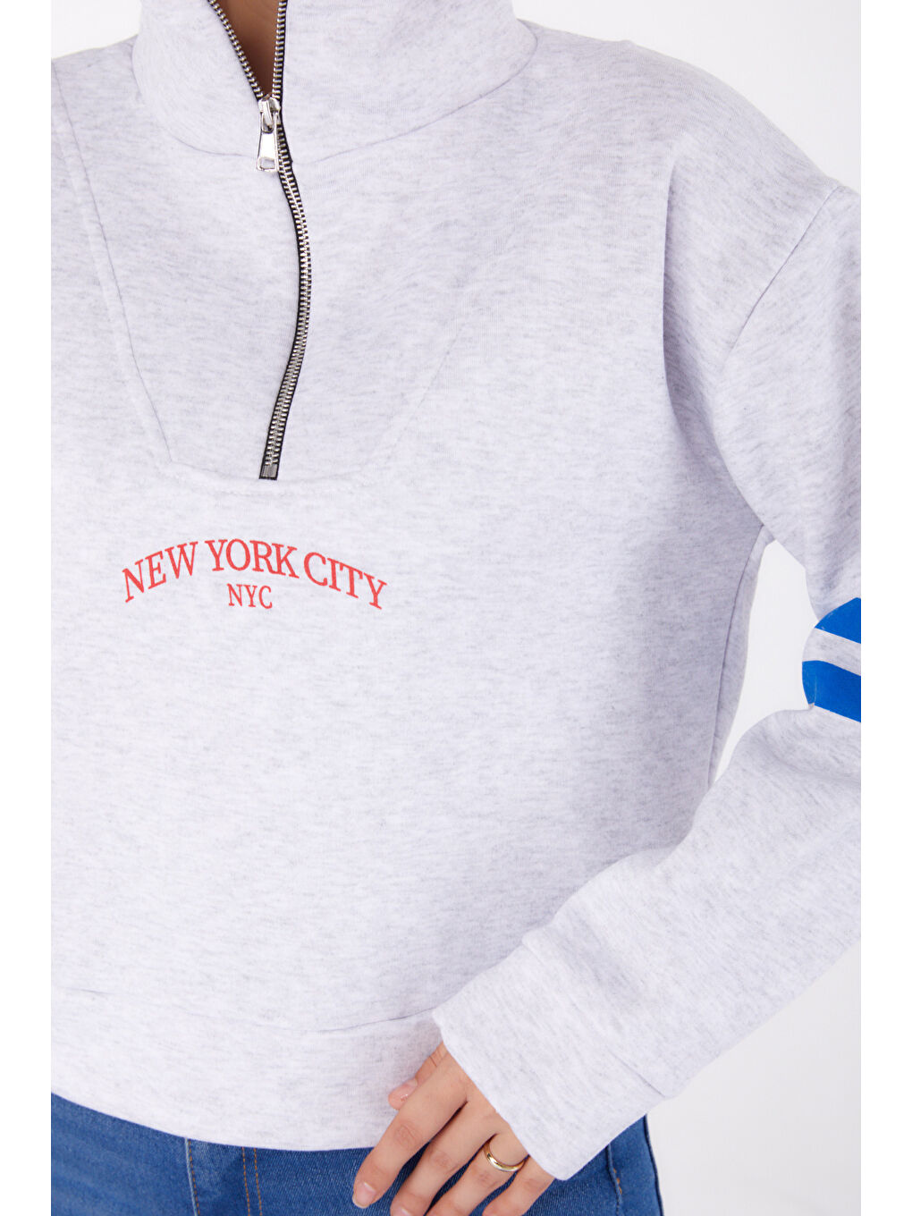 Fermuarlı sweatshirt Gri - 26381-5