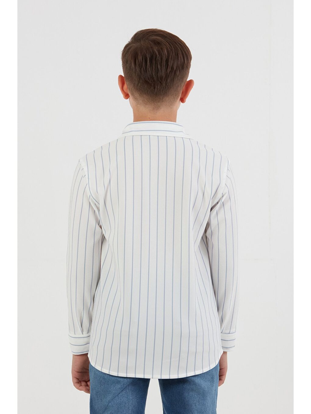 Mavi Çizgili Düğmeli Kaşkorse Erkek Çocuk Gömlek-2