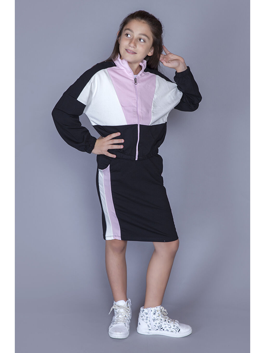 Pembe Kız Çocuk Garnili Etekli Takım