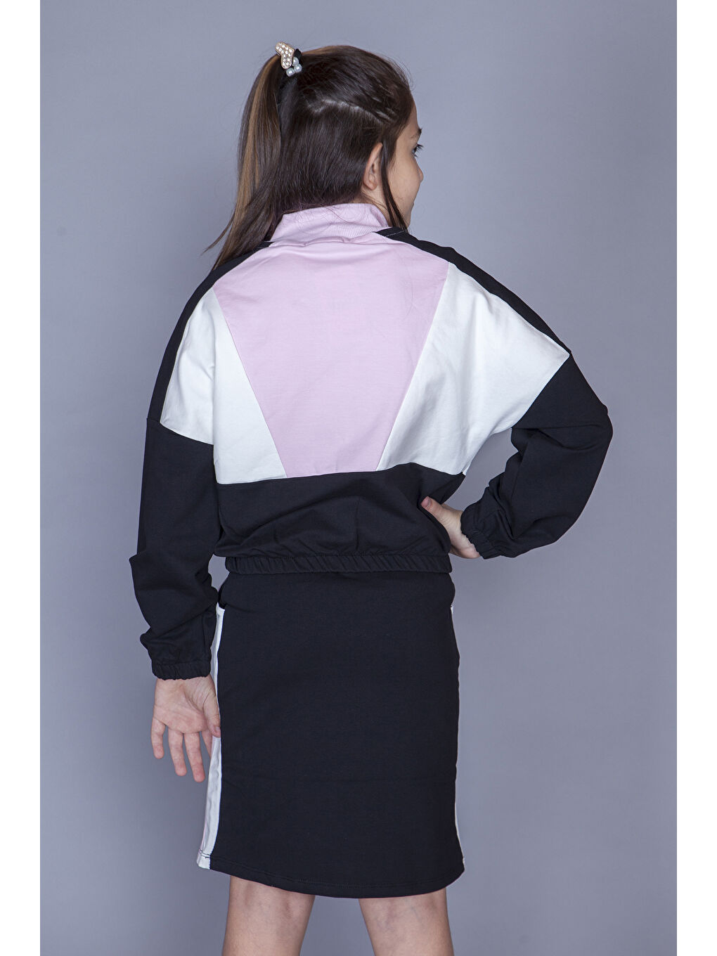 Pembe Kız Çocuk Garnili Etekli Takım-3