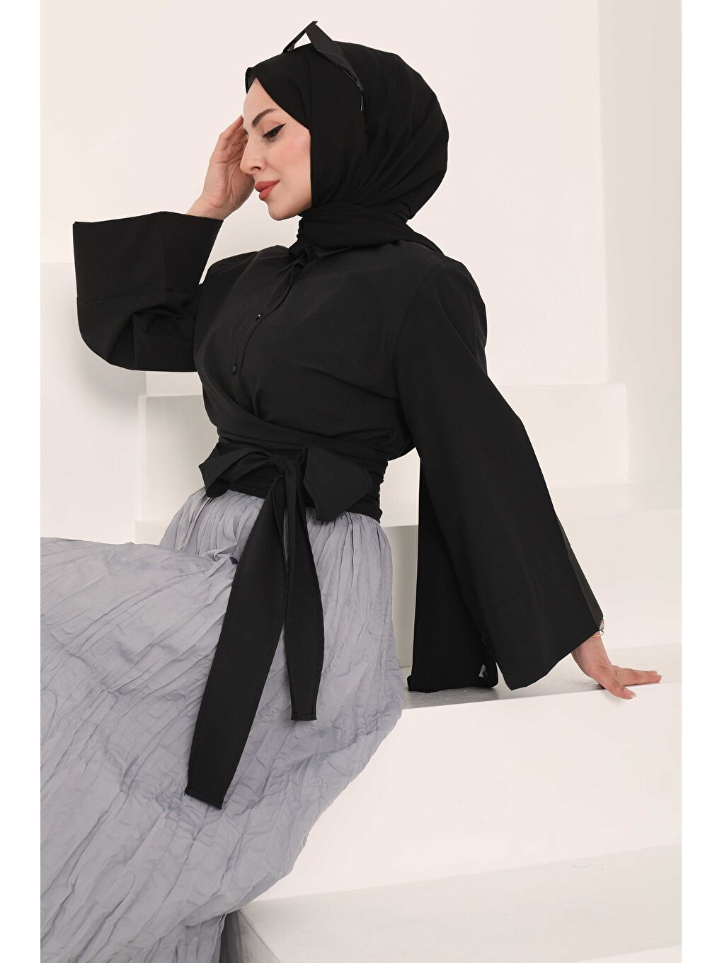 Önden Bağlamalı Gömlek Siyah - 27034