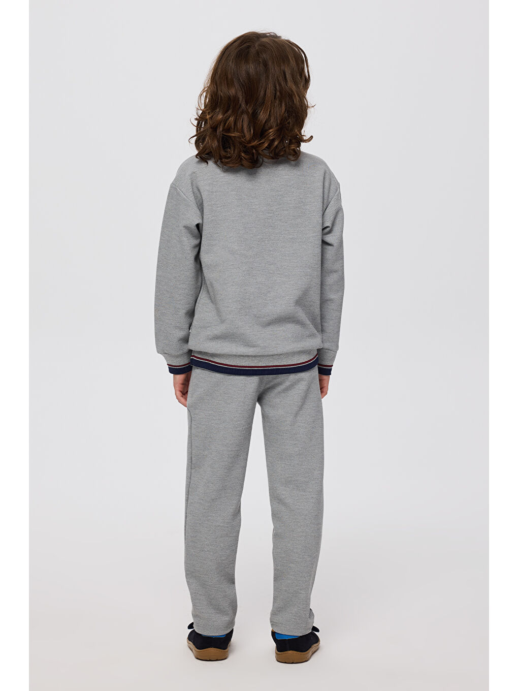 Erkek Çocuk Yaka Detaylı Gri-Melanj Sweatshirt-1