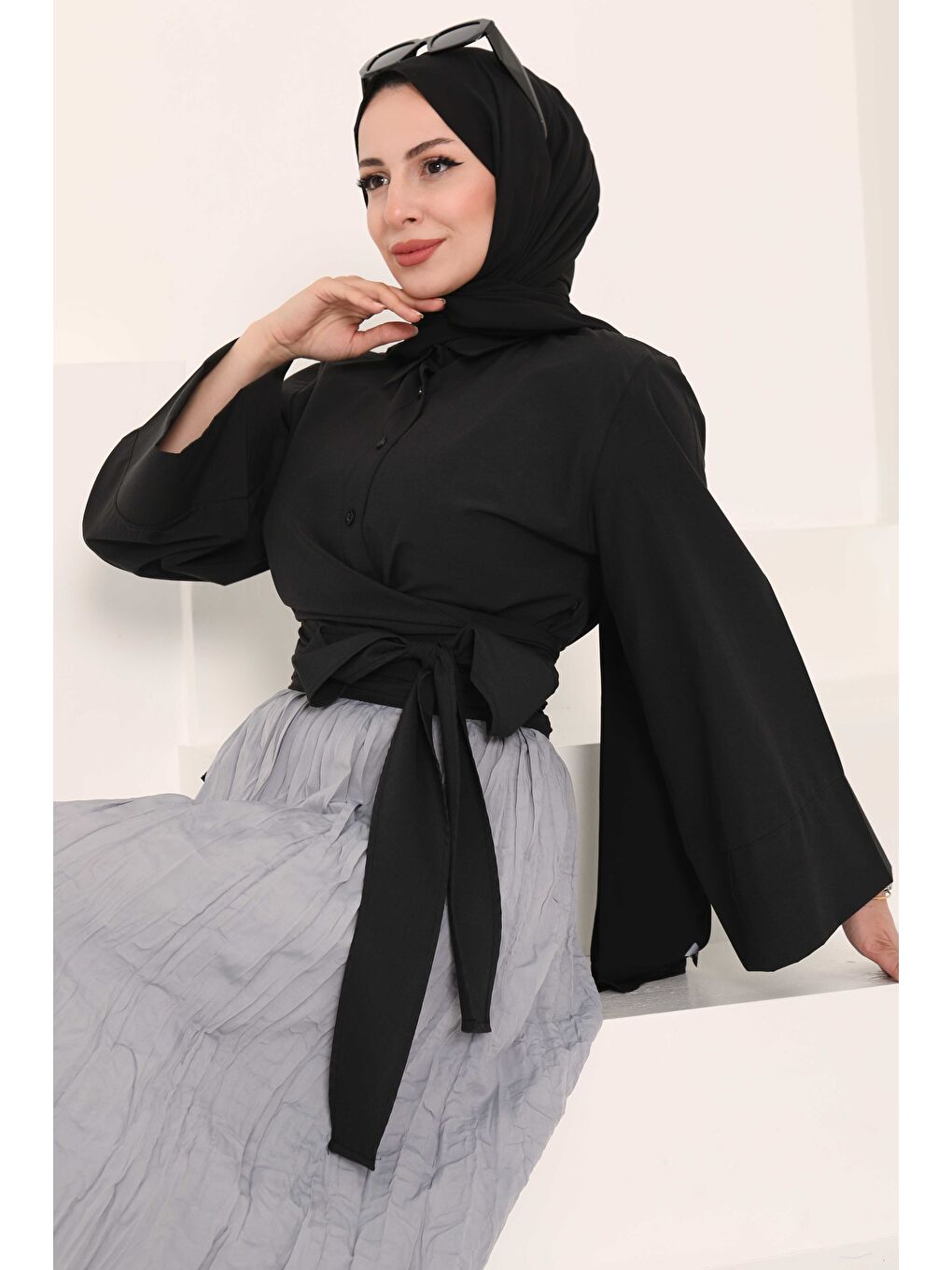 Önden Bağlamalı Gömlek Siyah - 27034-2