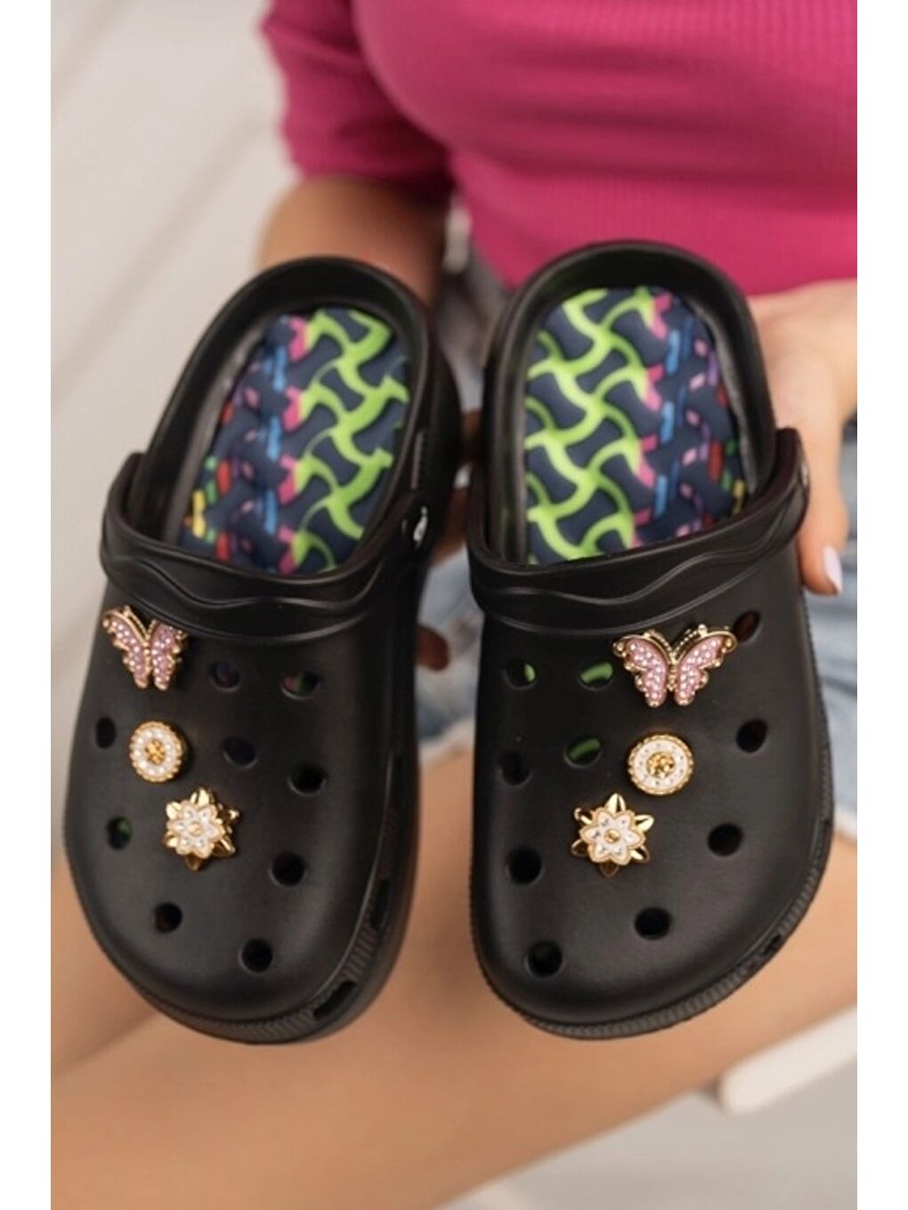 Siyah CRX-TAŞLI Kadın Terlik Plaj Deniz Havuz Terliği-2